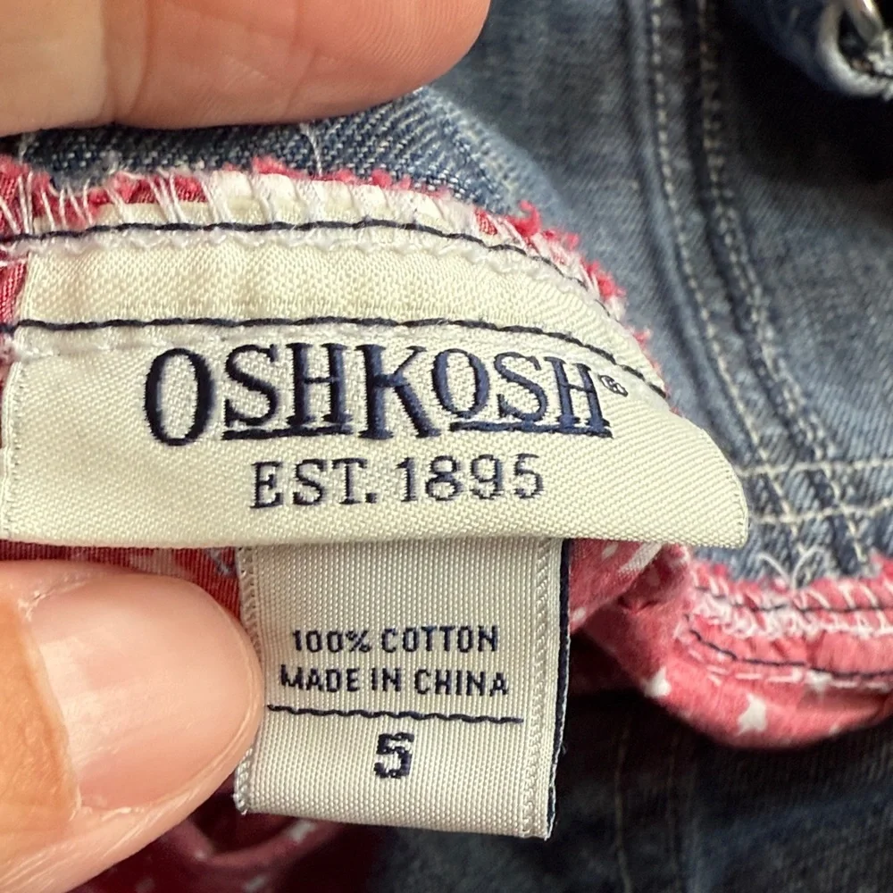 OshKosh B'gosh Blue Denim Dress with Red Flag Embroidery